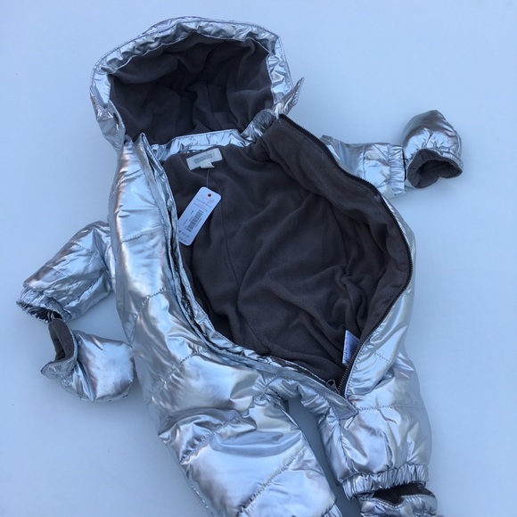 NEW Gymboree Infant Baby Newborn 0-3MTH Bunting Silver 1 Piece Puffer Snow Suit - Picture 3 of 12
